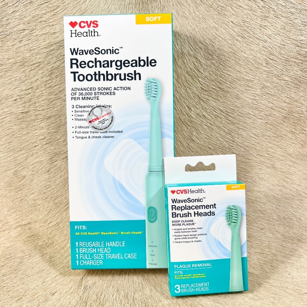 CVS Health WaveSonic Rechargeable Toothbrush w/ Replacement Brush Heads